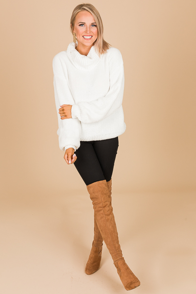 Chenille Cowl Sweater, White