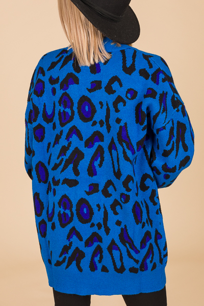 Leopard Button Cardi, Blue