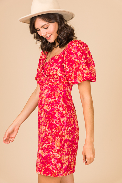 Stunner Dress, Fuchsia Print