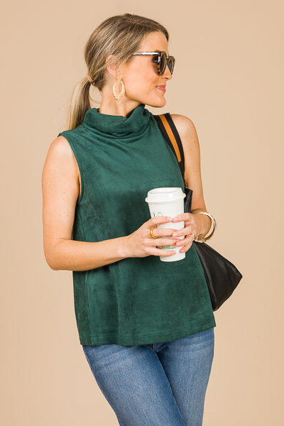Sleeveless Suede Mock Top, Green