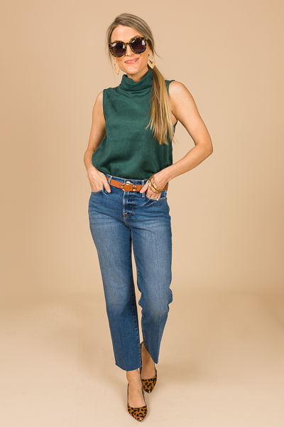 Sleeveless Suede Mock Top, Green