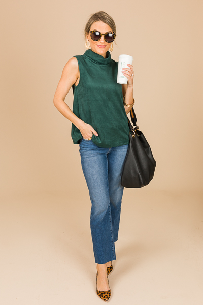 Sleeveless Suede Mock Top, Green
