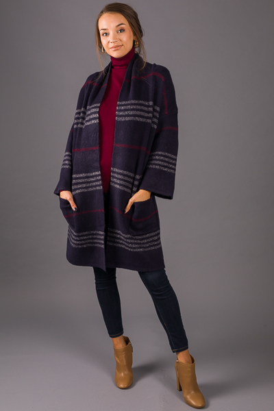 Cold Weather Cardi, Navy Plaid