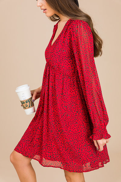 Leopard Babydoll Dress, Red