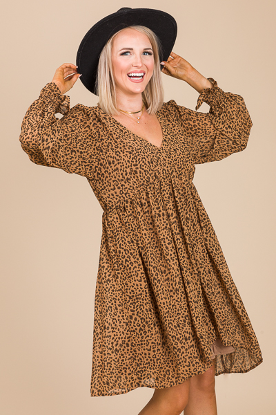 Leopard Babydoll Dress, Taupe