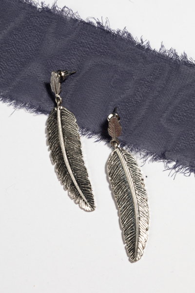 Feather Post Earring, Silver
