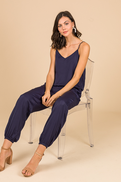 Silky Jogger Jumpsuit, Navy