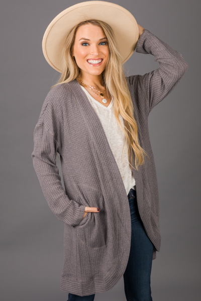 Solid Thermal Cardi, Charcoal
