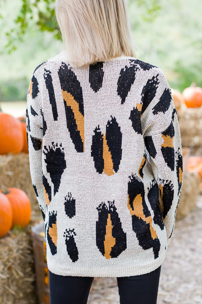 Leopard Boucle Sweater, Sand