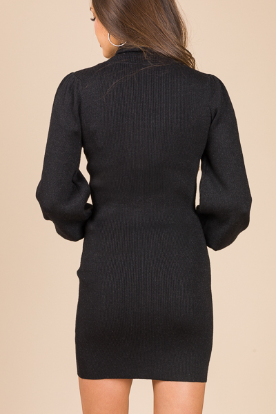 Shimmer Turtleneck Dress, Black