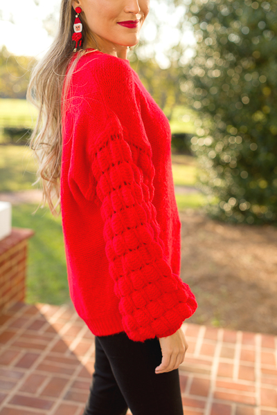 Puffed Sleeves Sweater, Red