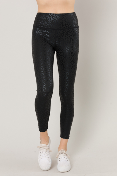 Leopard Shine Leggings, Black
