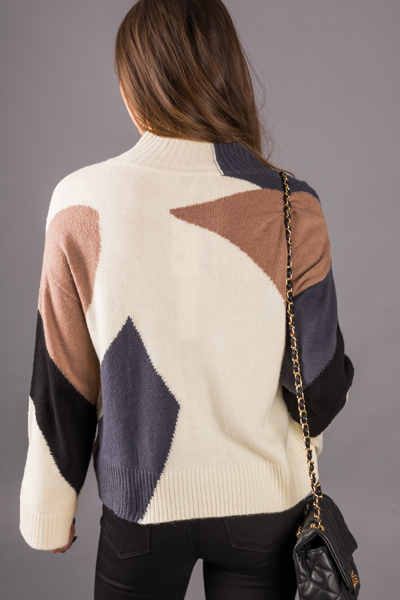 Abstract Colorblock Sweater, Ivory