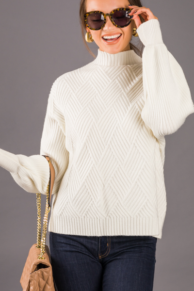 Diamond Ribbed Sweater, Off White