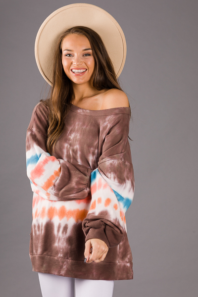 Tie Dye Pouch Pullover, Brown