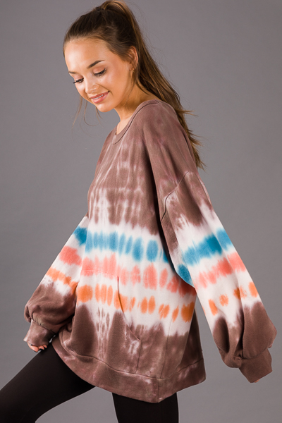 Tie Dye Pouch Pullover, Brown