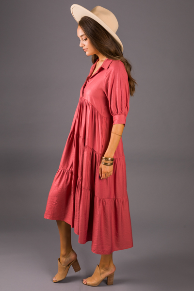 Shimmer Tiered Midi, Rose