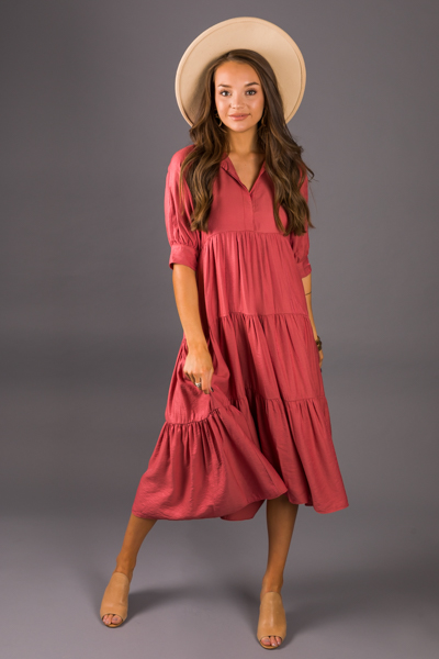 Shimmer Tiered Midi, Rose
