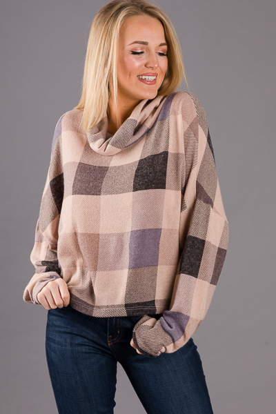 Plaid Crop Pullover, Taupe