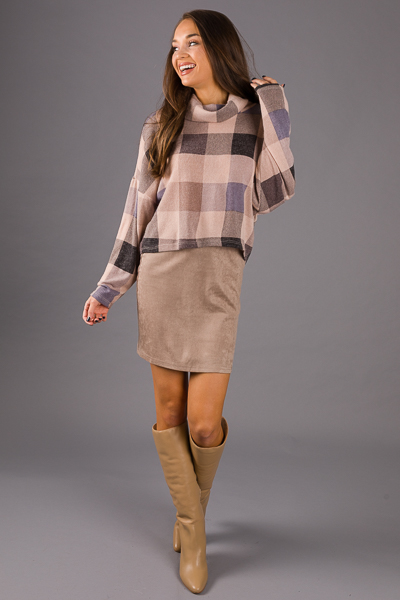 Plaid Crop Pullover, Taupe
