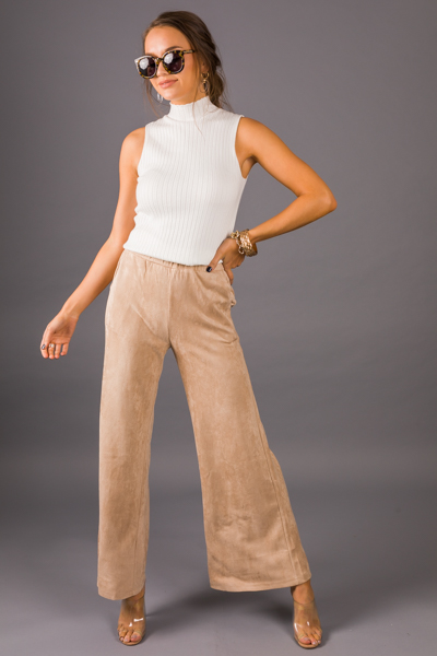 Suede Stretch Pants, Beige