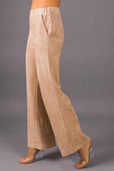 Suede Stretch Pants, Beige