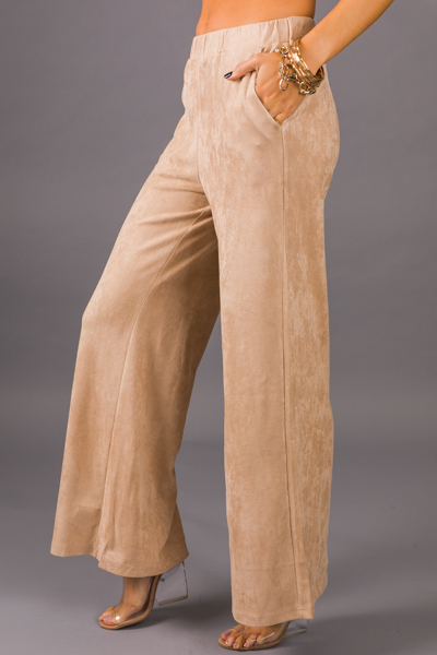 Suede Stretch Pants, Beige