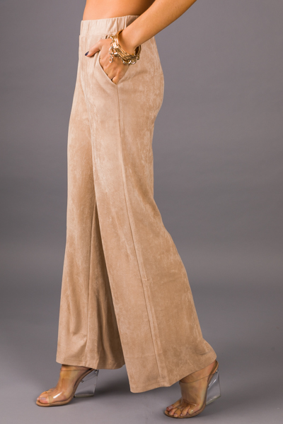 Suede Stretch Pants, Beige