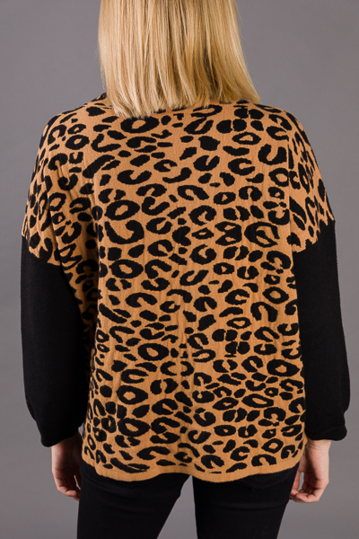 Drawstring Cowl Leopard Sweater