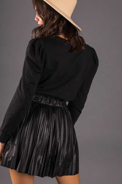 Pleated Leather Skirt, Black