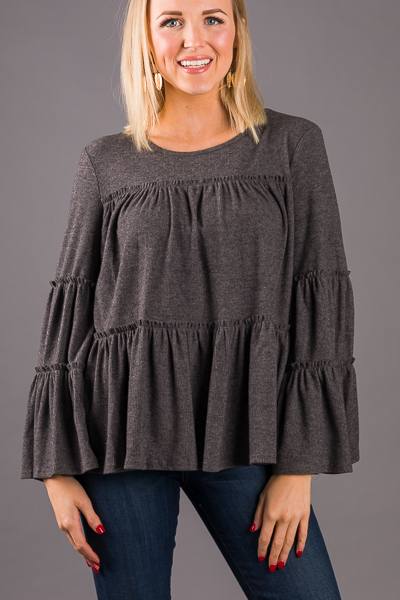 Heather Tiered Top, Charcoal