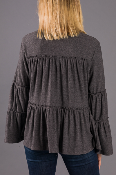 Heather Tiered Top, Charcoal