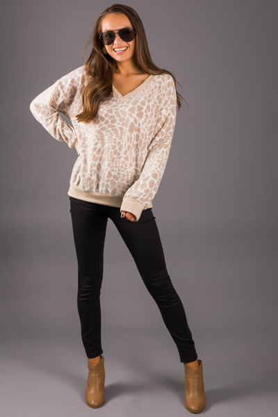 Taupe Contrast Leopard Pullover