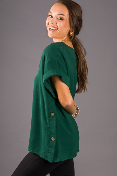 Button Side V Blouse, Green