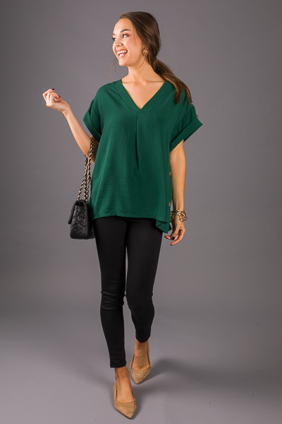 Button Side V Blouse, Green