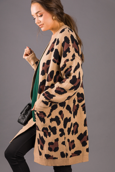 Longer Leopard Cardigan, Taupe