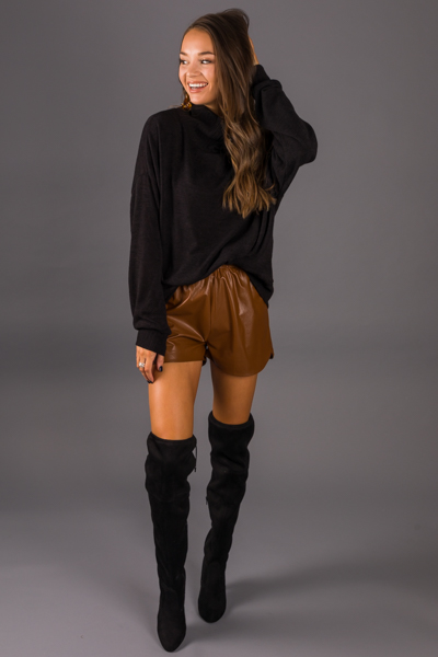 Faux Leather Shorts, Camel