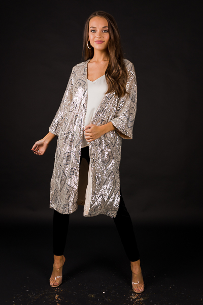 Sequin Belted Duster, Champagne