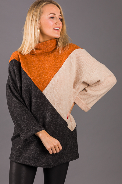 Triangulate Cowl Neck Sweater
