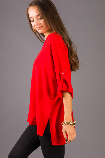 Woven Pleat Blouse, Tomato Red