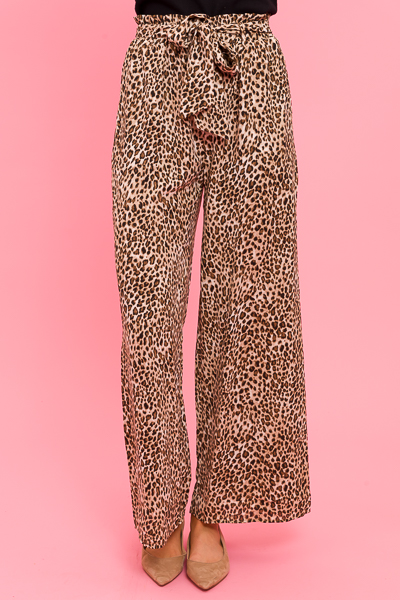Belted Wide Leg Pant, Cheetah