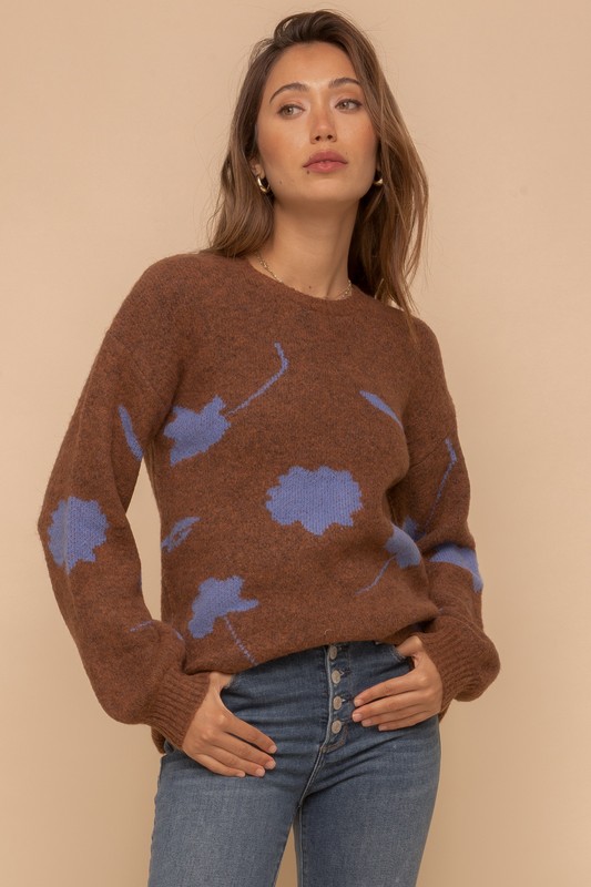 Blooms Crew Sweater, Brown