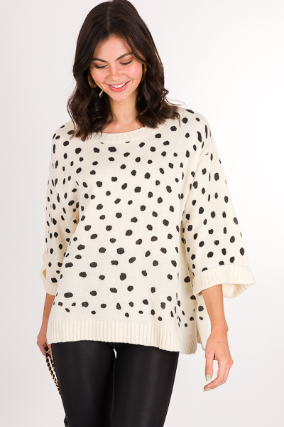 Stamped Spots Cuff Sweater, Cream