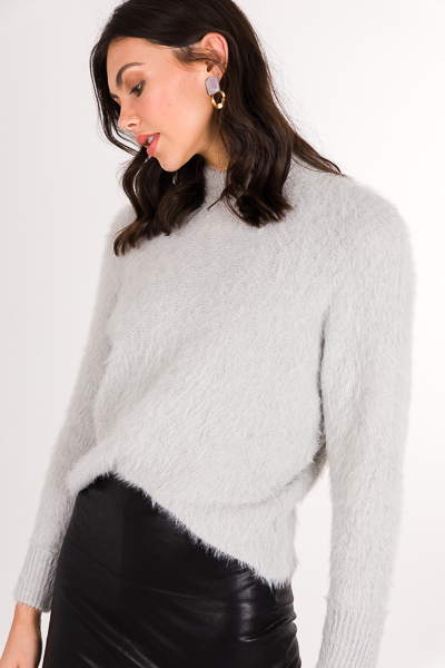 Fuzzy Crop Sweater, Gray
