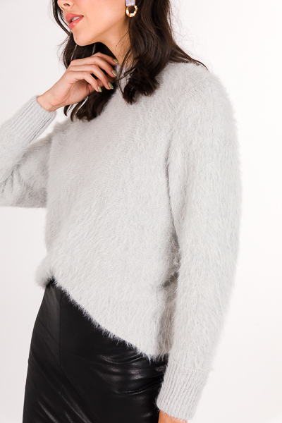 Fuzzy Crop Sweater, Gray