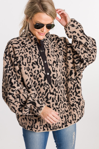 Snaps Leopard Pullover, Mocha
