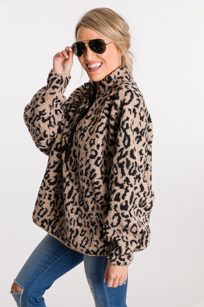 Snaps Leopard Pullover, Mocha