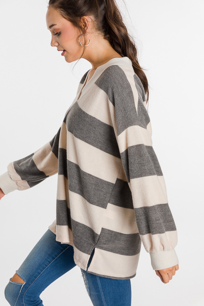 Charcoal Stripes Brushed Top
