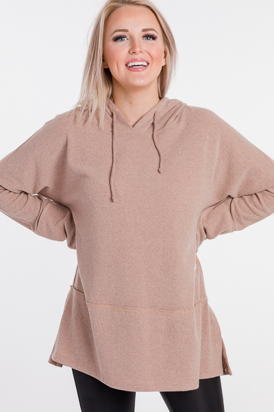 Hacci Hooded Pullover, Taupe
