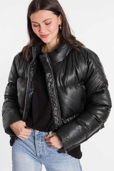 Leather Puffer Jacket, Black